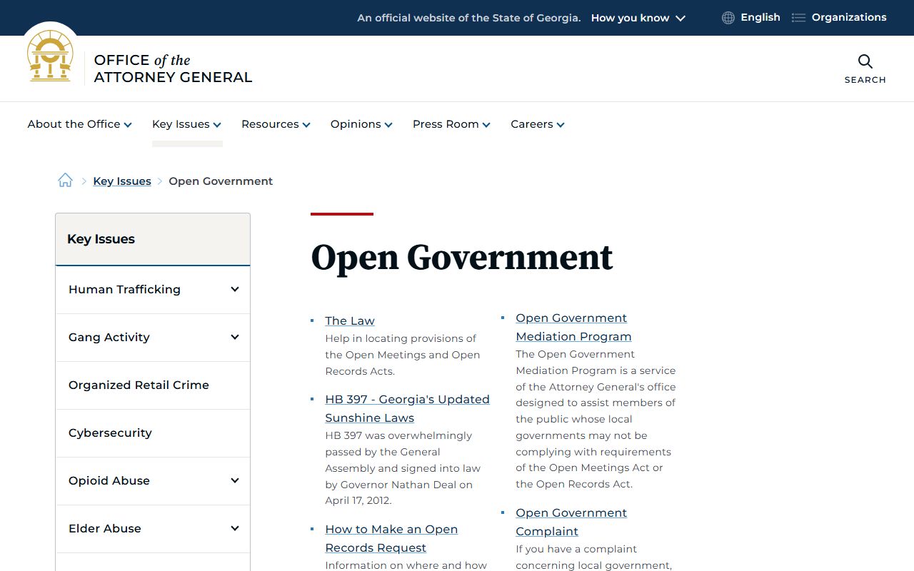 Gwinnett County public records under the Georgia Attorney General open government page