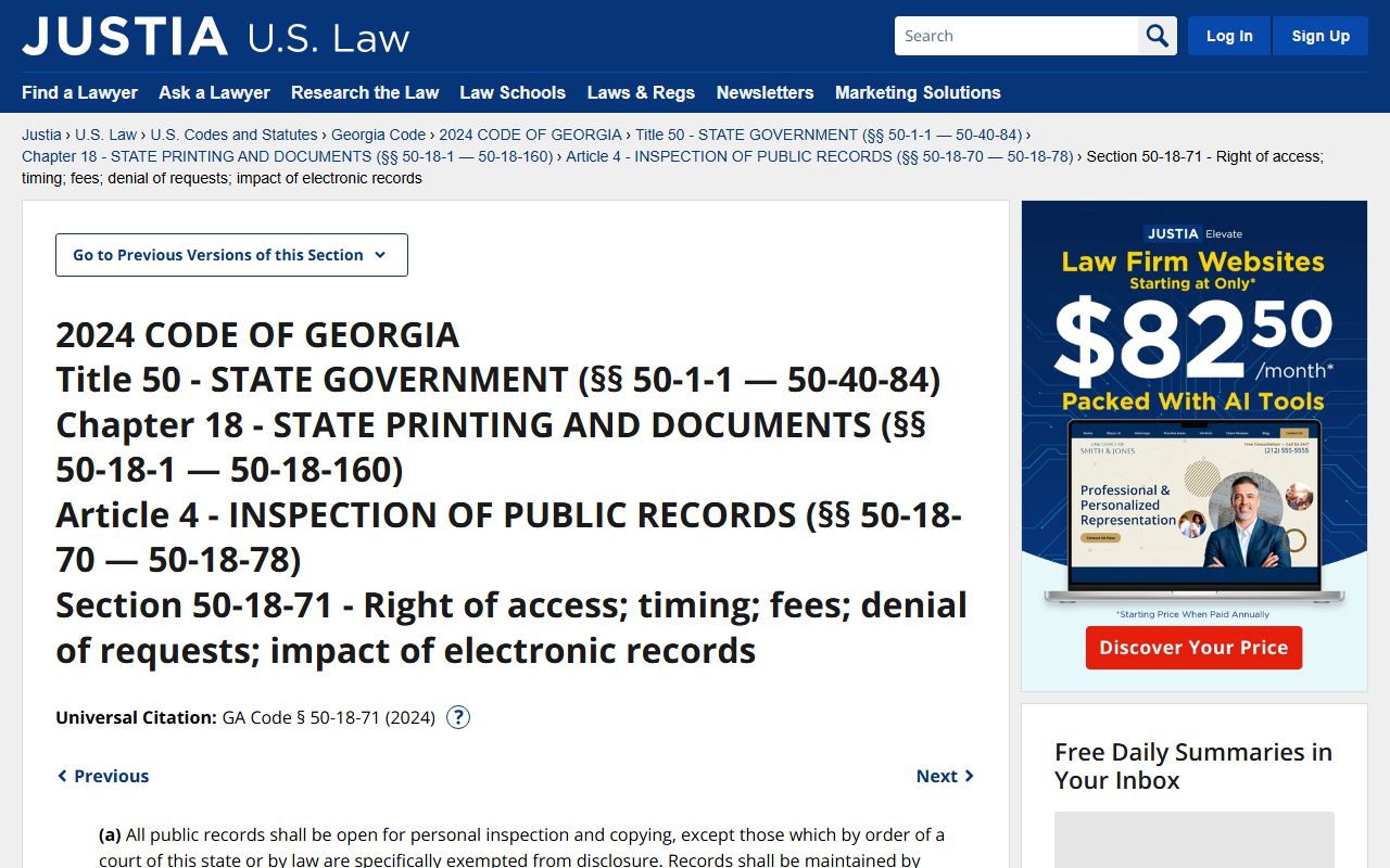 Gwinnett County court records access under the Georgia Open Records Act timing and fee statute
