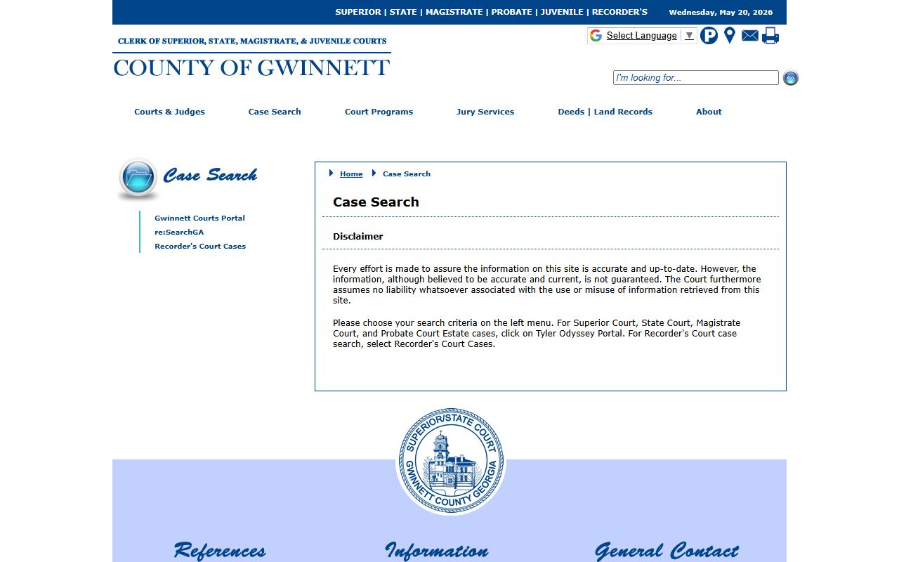 Gwinnett County Court records case search page
