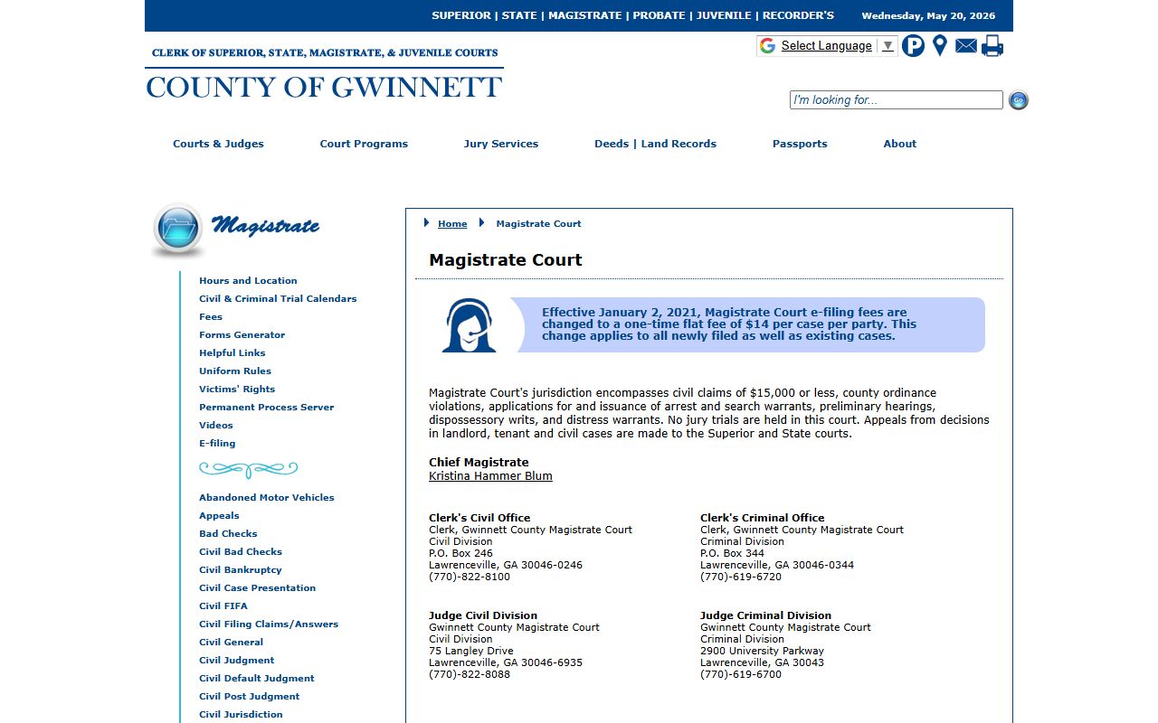 Gwinnett County Magistrate Court warrant records and first appearance page