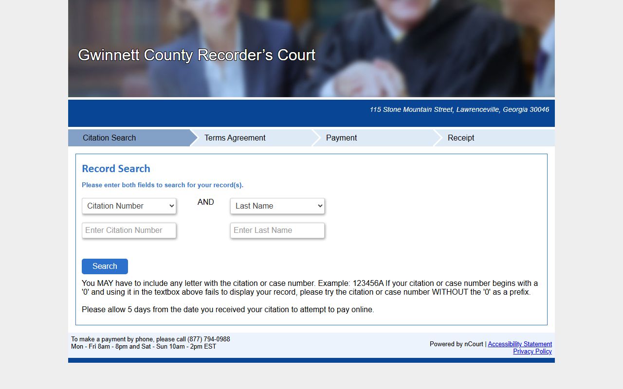 Gwinnett County traffic court records Recorder's Court payment and case portal