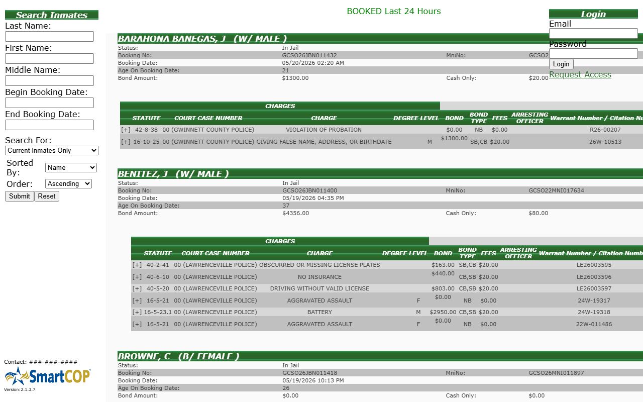 Gwinnett County court records linked Sheriff SmartWEB jail inmate search